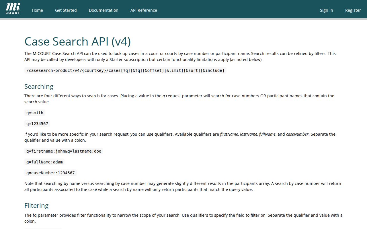 Isabella County case search filter and court record field documentation
