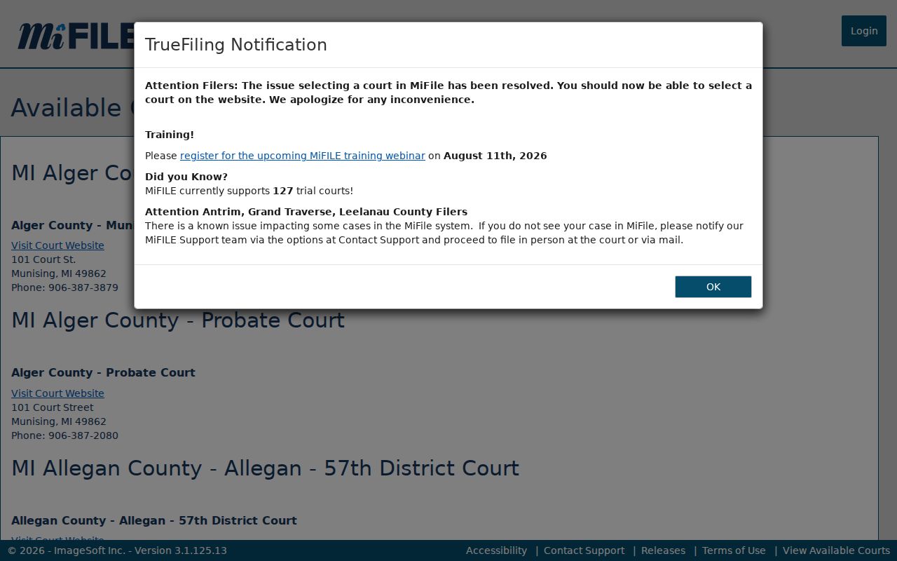 Isabella County civil docket miFILE court listing