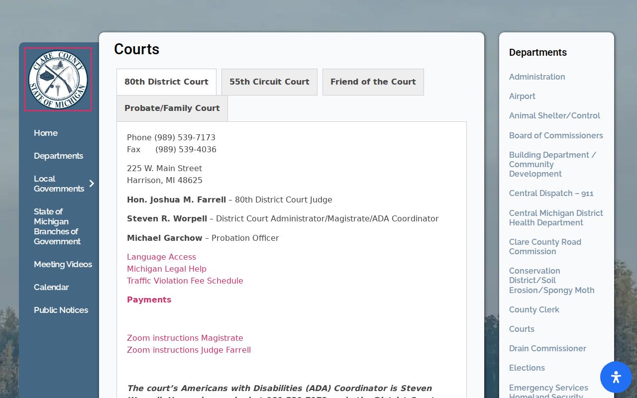 Clare court records official 80th District Court source for citation routing
