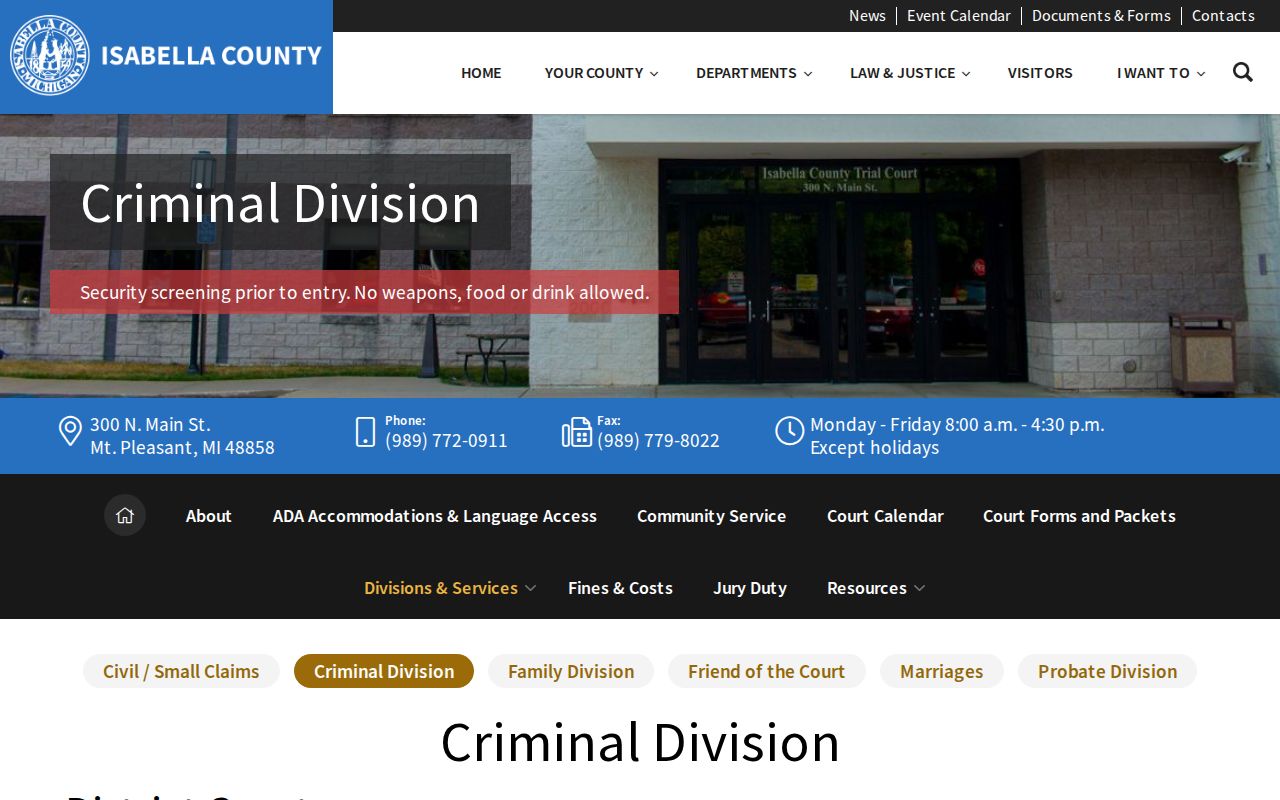 Isabella County criminal docket Criminal Division access information
