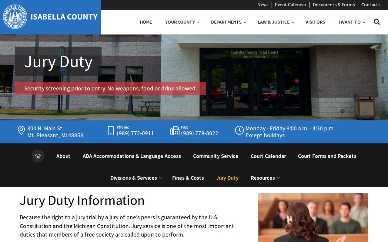Isabella County court docket courthouse security notice