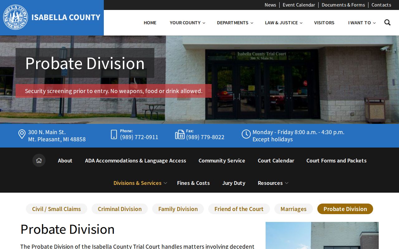Isabella County court docket probate division fee page