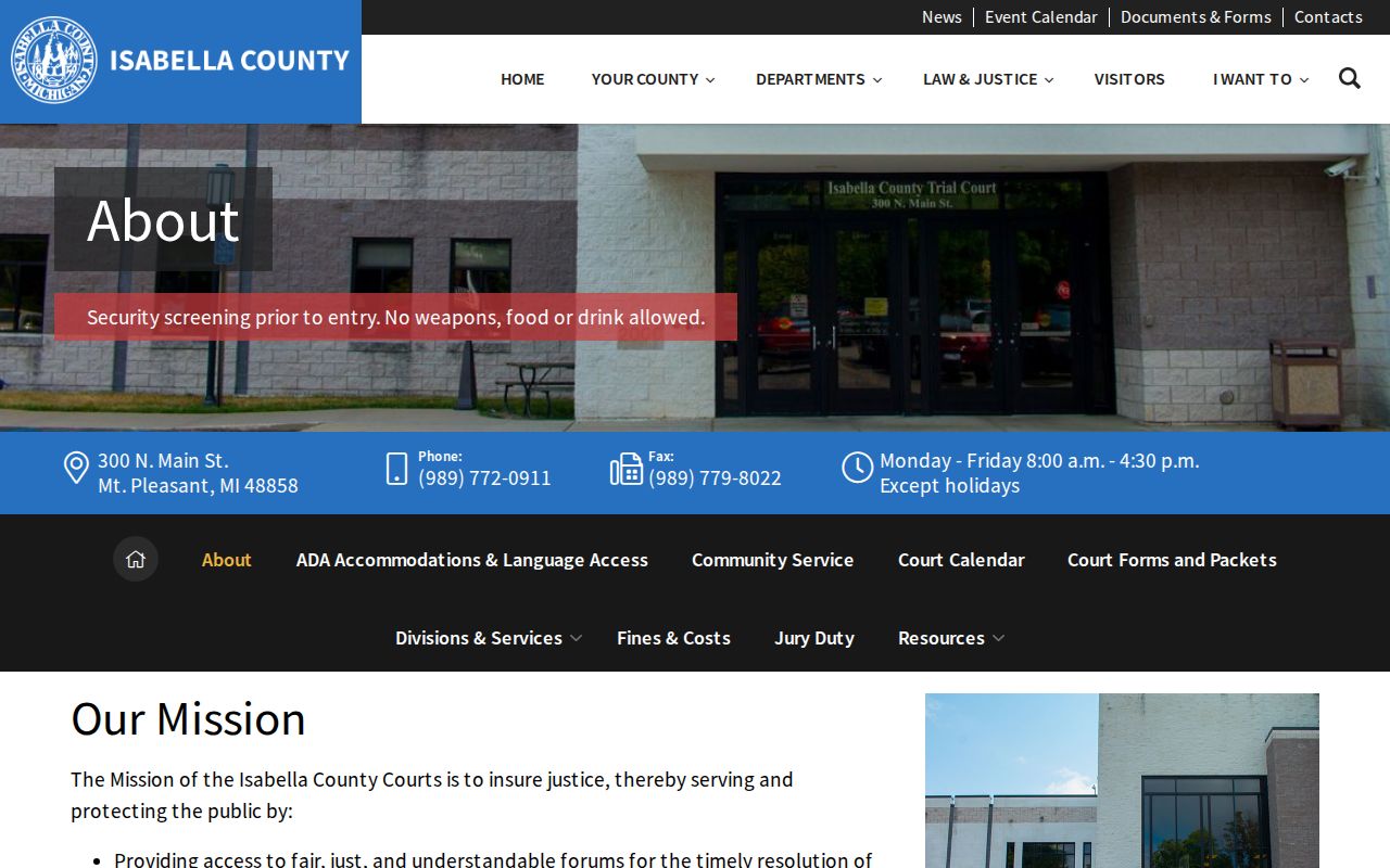 Isabella County court docket trial court division contacts