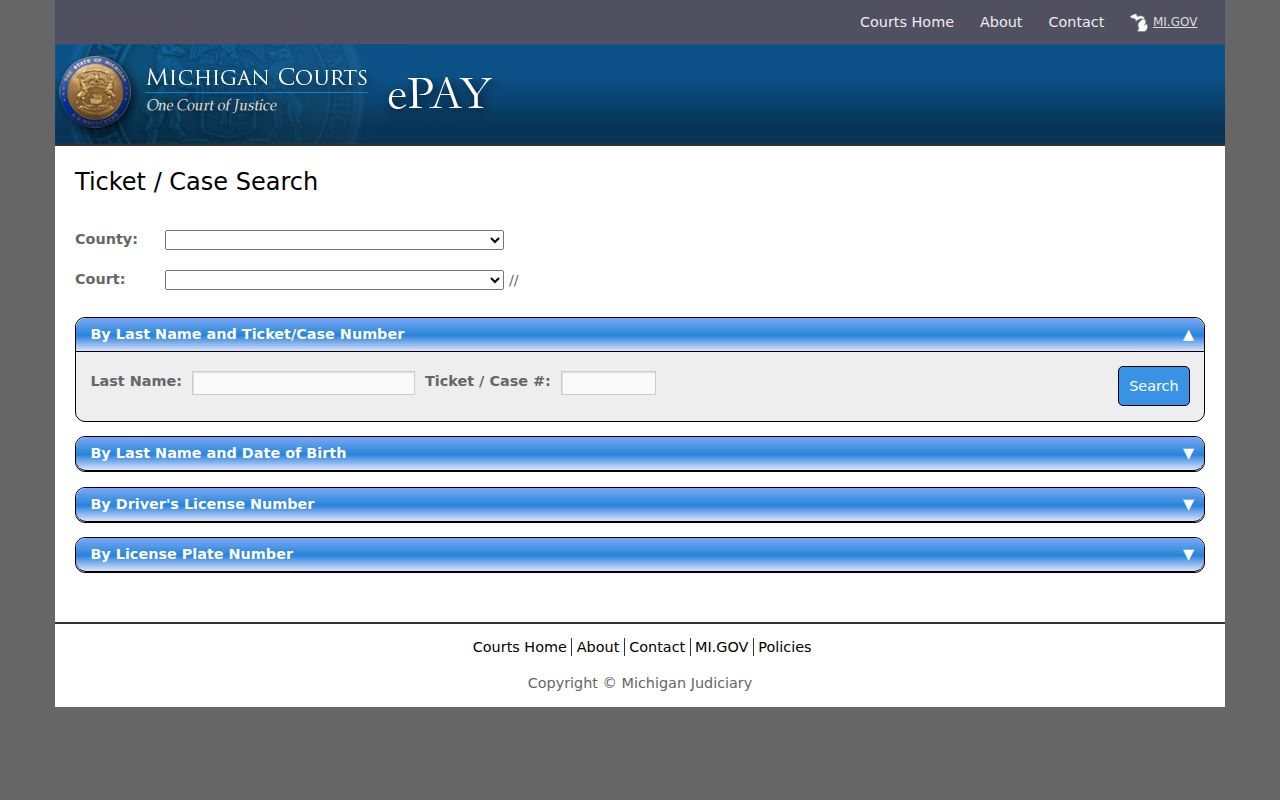 Isabella County traffic court ticket search record fields