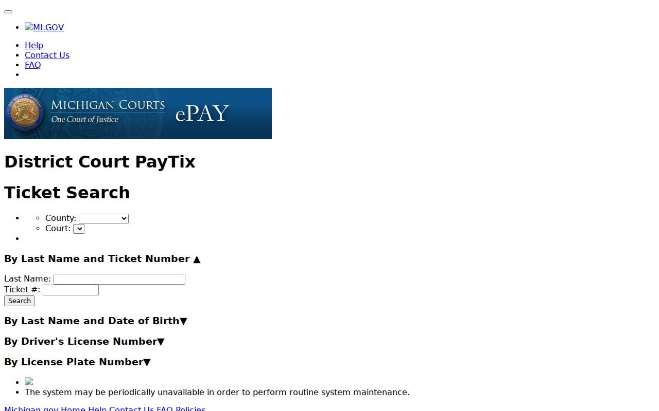 Isabella County traffic court record eTix ticket search interface